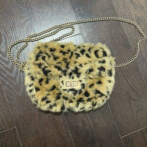 Leopard Print Faux Fur Chain Bag